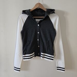 Vintage Garage Varsity Dark grey and white hoodie jacket small Y2K 2000s